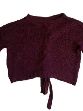 Express Women's S Purple Tie Back Wide Collar Long Sleeve Waffle Knit Sweater